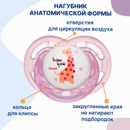 Пустышка Uviton силикон ортодонтическая от 0 мес. 2 шт. в ассортименте