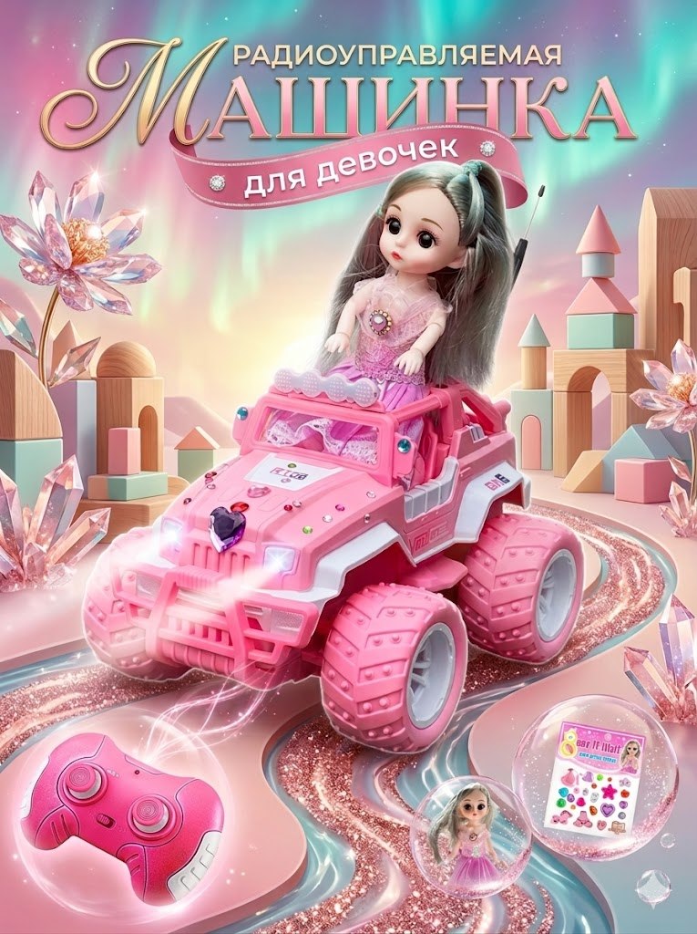 Автомобиль РУ FAIRYMARY Розовый джип для девочек на ру 1:28 - фото 1