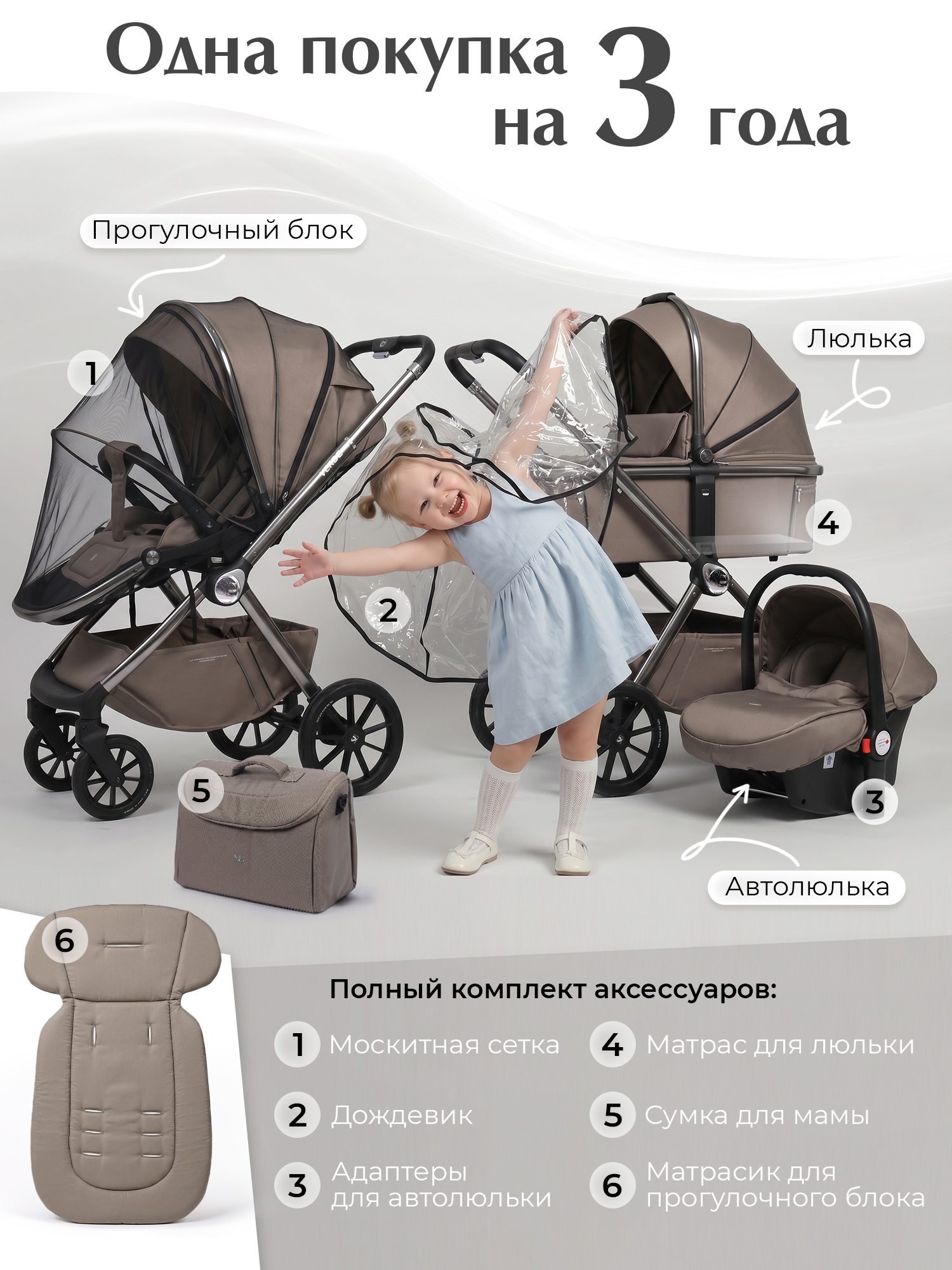 Коляска 3в1 Sweet Baby Verde Beige (Silver Glossy) бежевый - фото 12