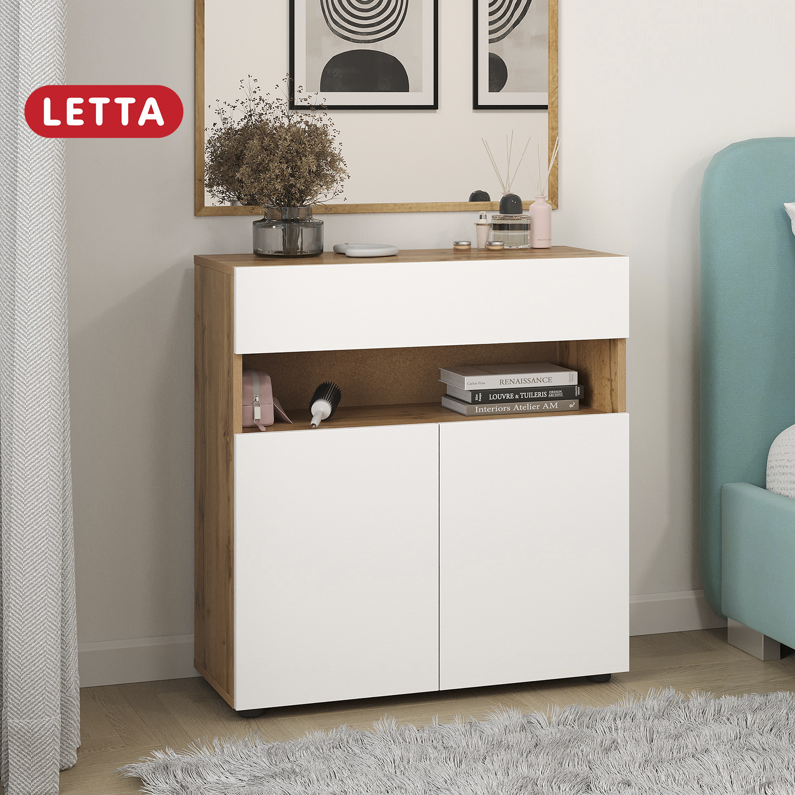 Комод LETTA Шкаф Blues Цвет Дуб Вотан Белое тиснение 750х795(h)х320 - фото 1