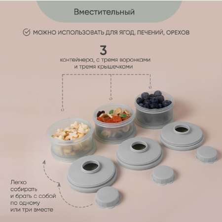 Контейнер для молочной смеси Paomma и детского питания 3 отделения цвет Серый