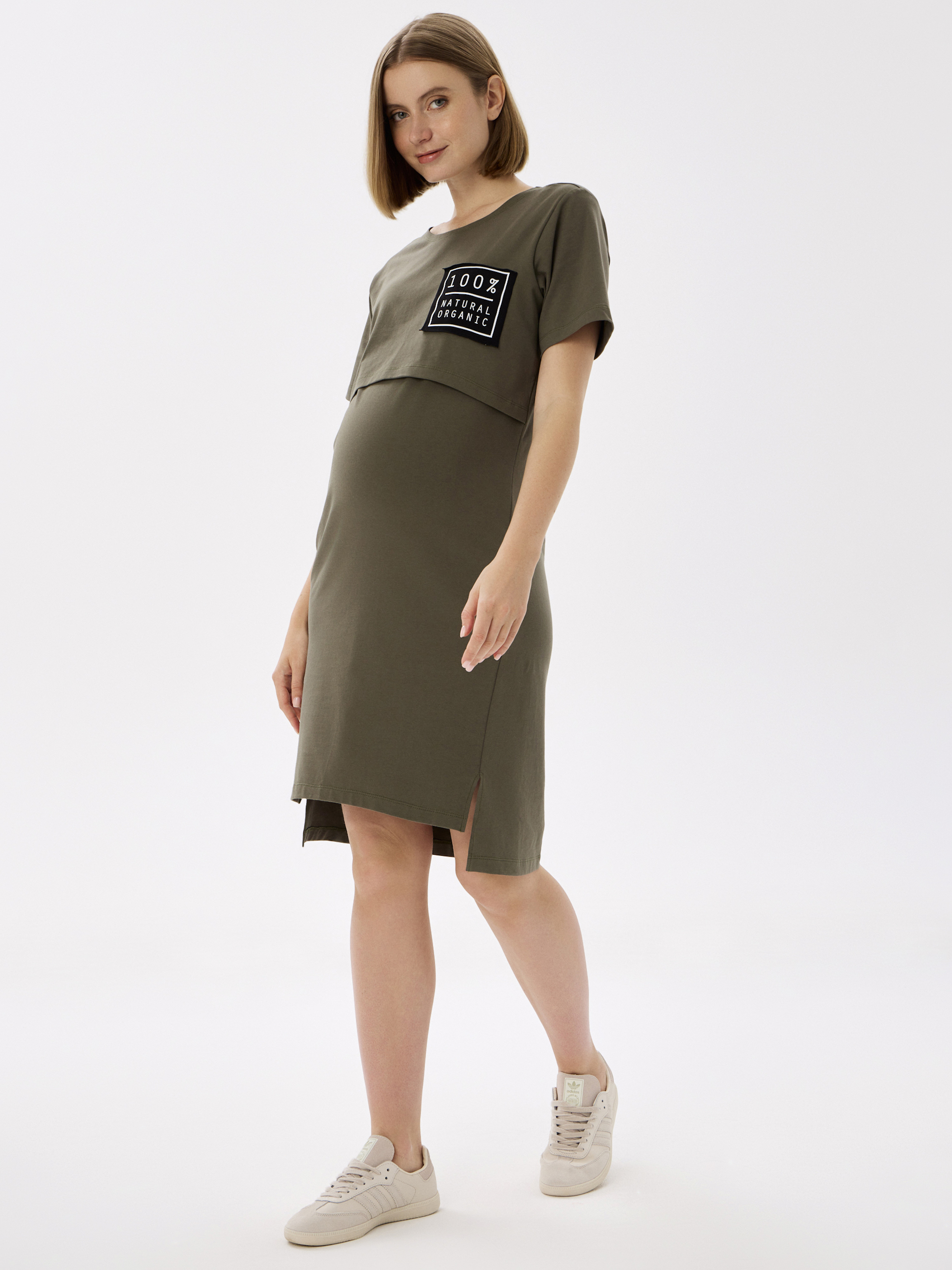 Платье-футболка для беременных и кормящих Proud Mom ПНОК-0300-хаки - фото 8