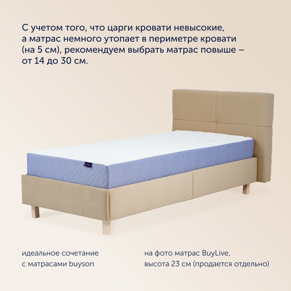 Односпальная кровать buyson BuyGlory 200х90 бежевая микровелюр - фото 3