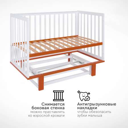 Детская кроватка Tomix прямоугольная, продольный маятник (коричневый, белый)