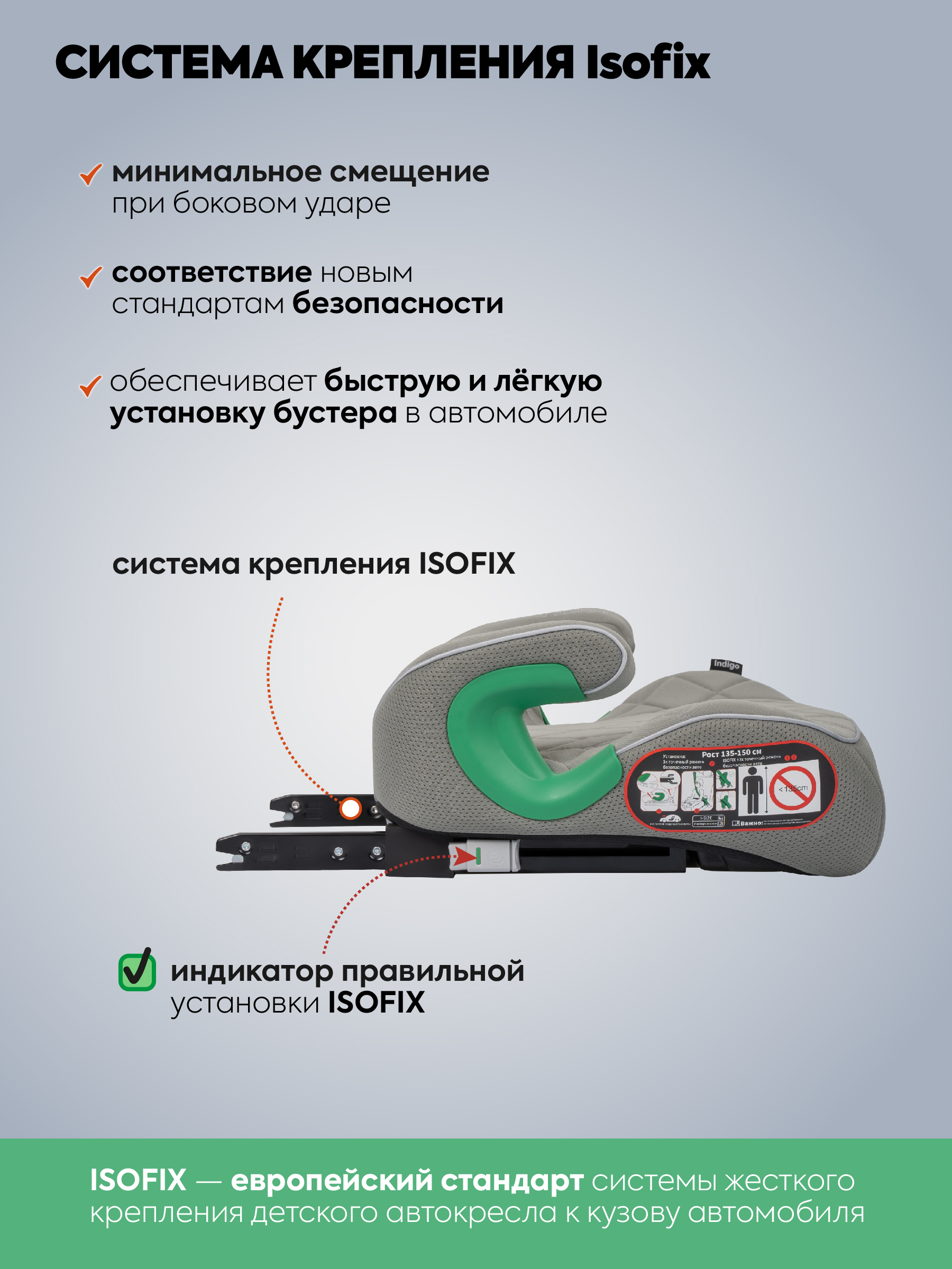 Автокресло Indigo QuickFix зеленый-зеленая сетка Isofix 3 (22-36 кг) зеленый - фото 4