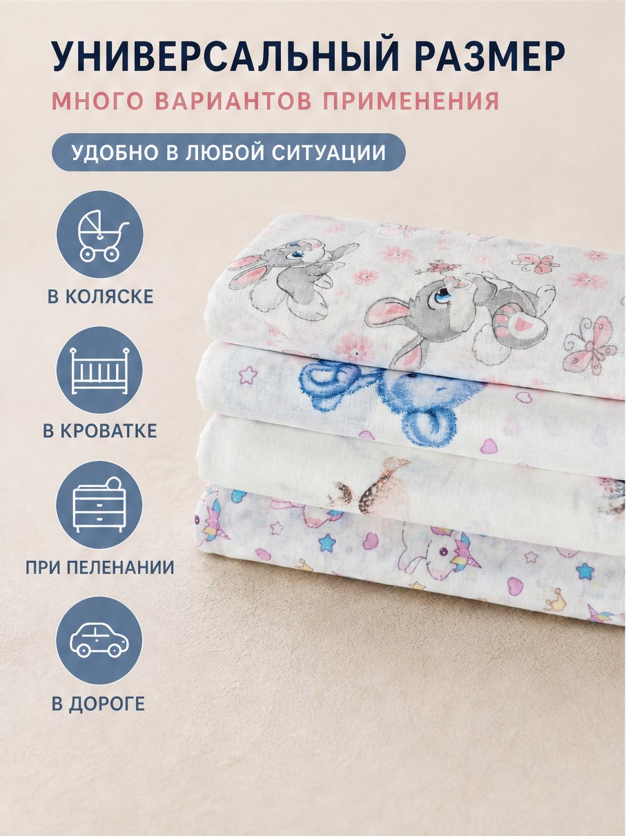 Пелёнка LISa baby store ситец 90х110 см 4 шт. - фото 2