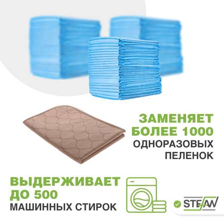 Пеленка для животных Stefan впитывающая многоразовая коричневая однотонная 40х60 см