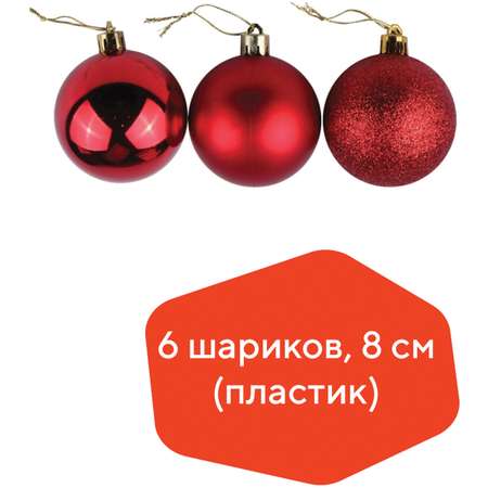 Шары елочные Золотая сказка 6шт пластик 8 см красные