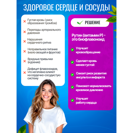 Рутин 100 мг Green Leaf Formula для сердца и сосудов для капилляров от варикоза
