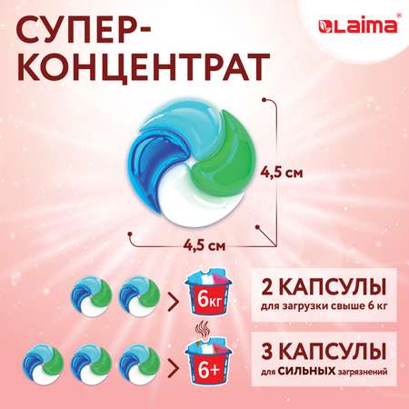 Капсулы для стирки белья Лайма с кондиционером большие 60 шт 4 в 1