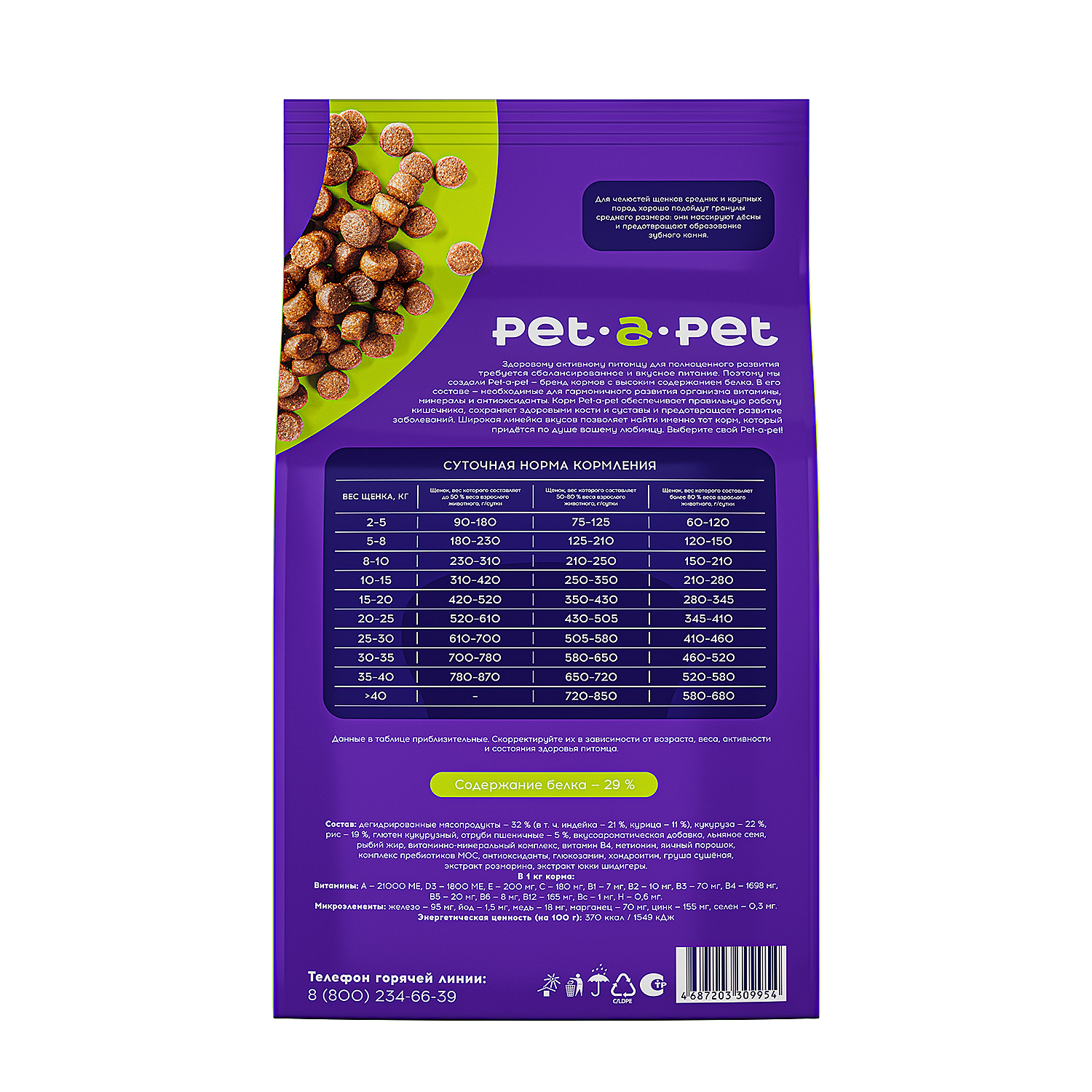 Корм для щенков средних и крупных пород Pet-a-Pet 2.5кг с индейкой - фото 4