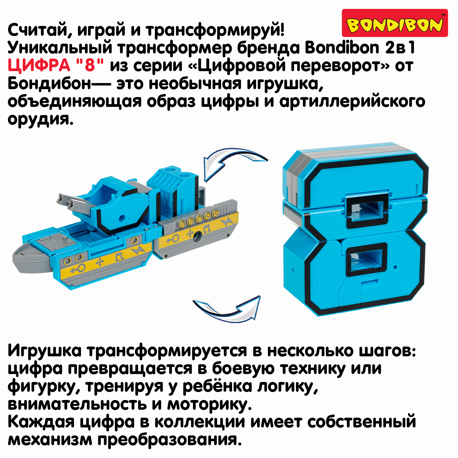 Фигурка Bondibon трансформер Робот Цифра 2в1 - фото 7