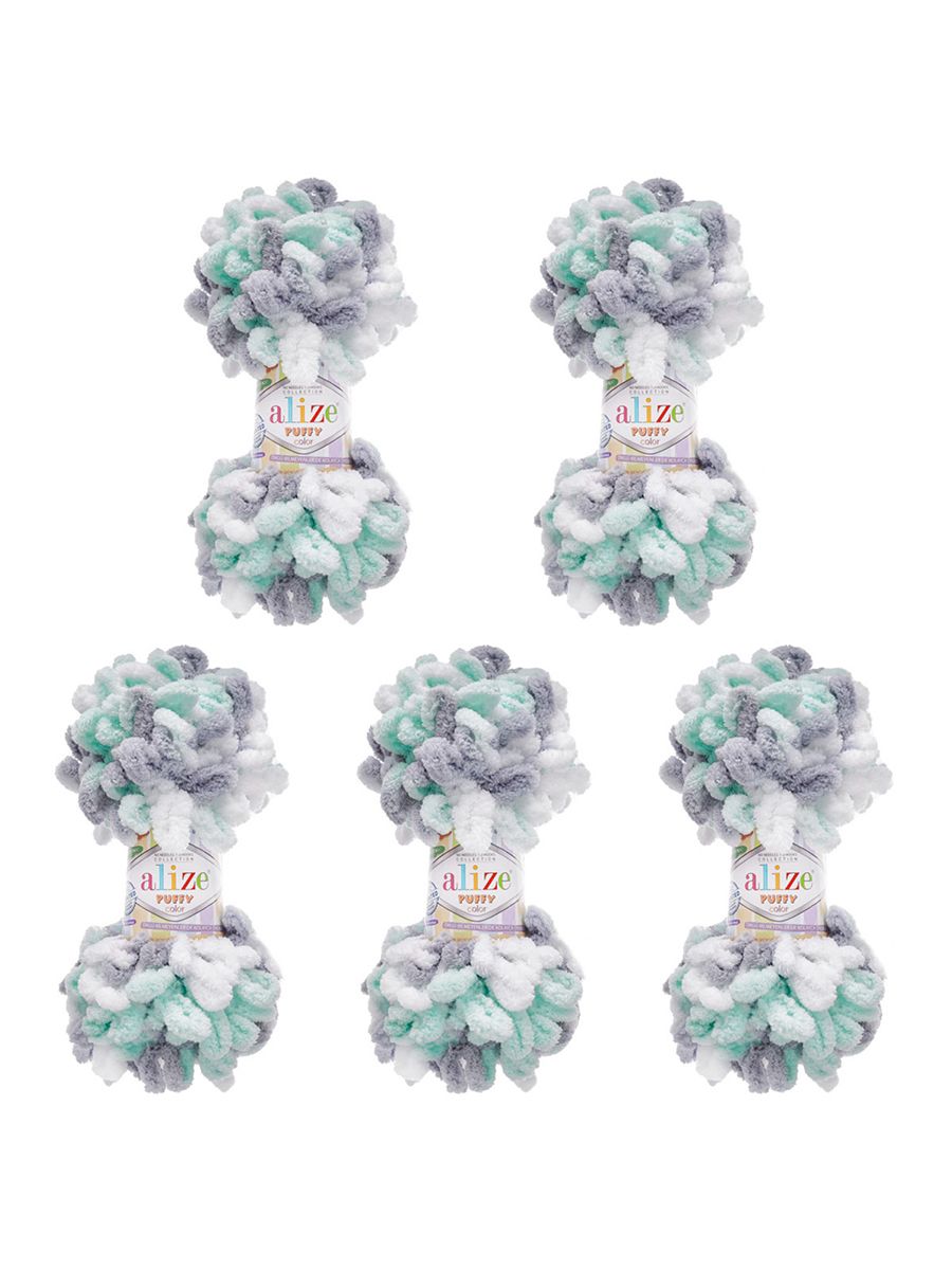 Пряжа для вязания Alize puffy color 100 г 9 м микрополиэстер плюшевая мягкая 6408 секционный 5 мотков - фото 6