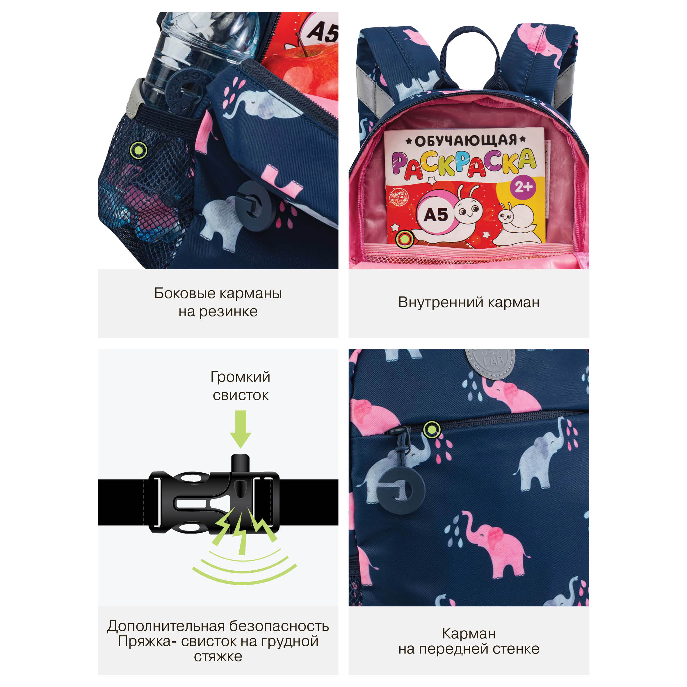 Рюкзак дошкольный Grizzly Слоники - фото 12