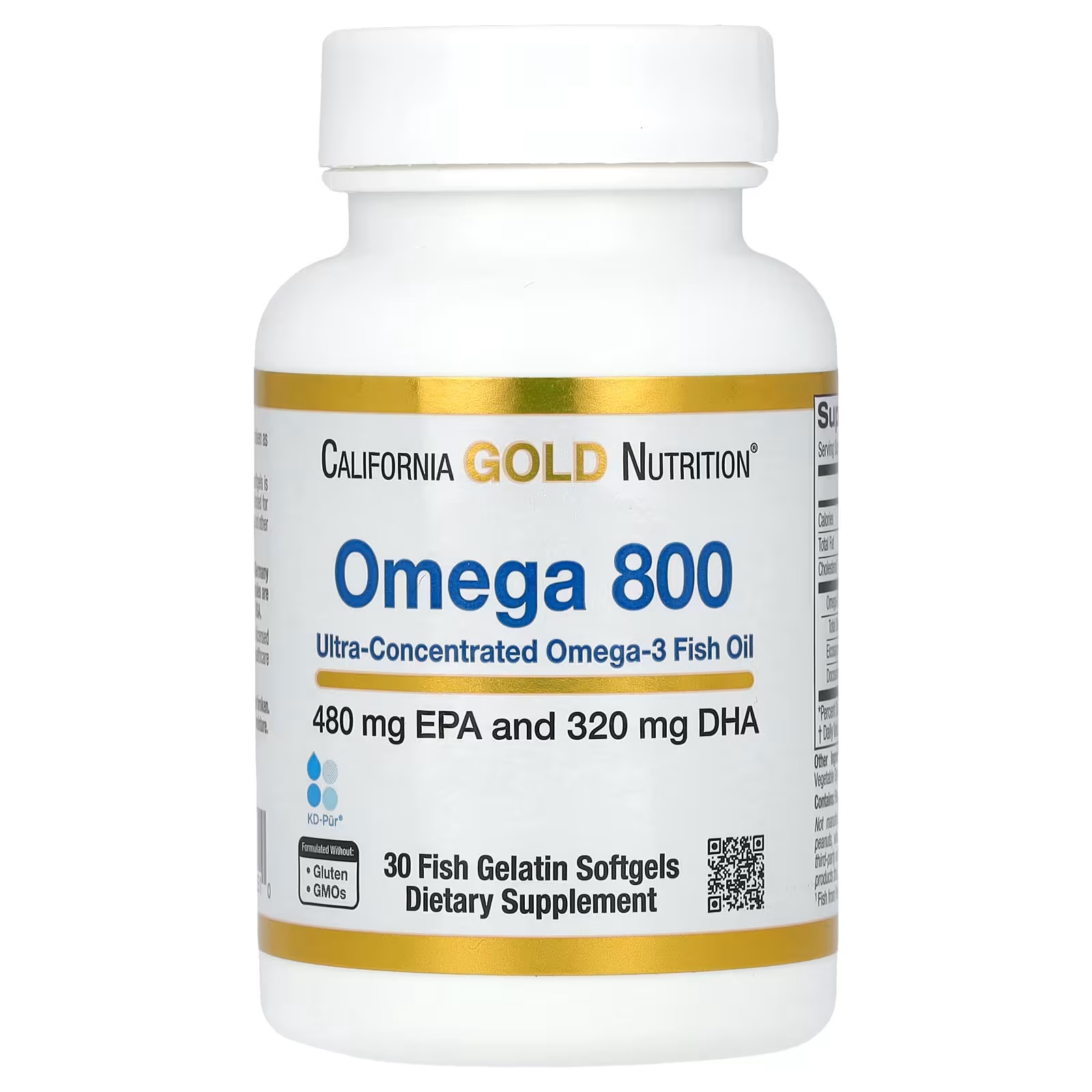 Омега 800, California Gold Nutrition, 480 mg EPA | 320 mg DHA, 30 капсул - фото 1