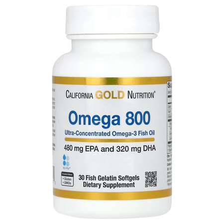 Омега 800, California Gold Nutrition, 480 mg EPA | 320 mg DHA, 30 капсул
