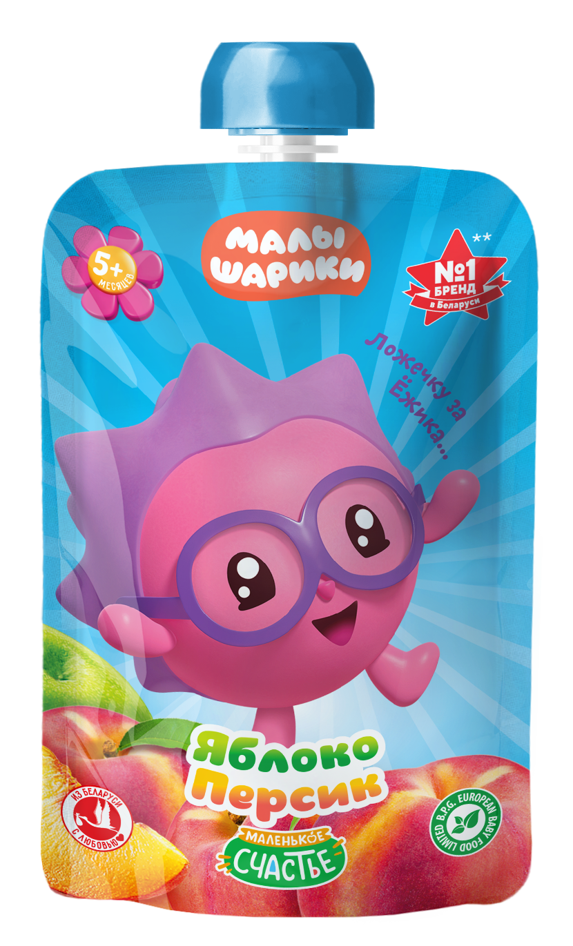 Пюре Малышарики Яблоко-персик с 5 мес 85 г - фото 1