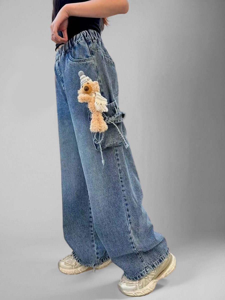 Джинсы iUkoworld Джинсы багги на резинке с карманами - фото 2