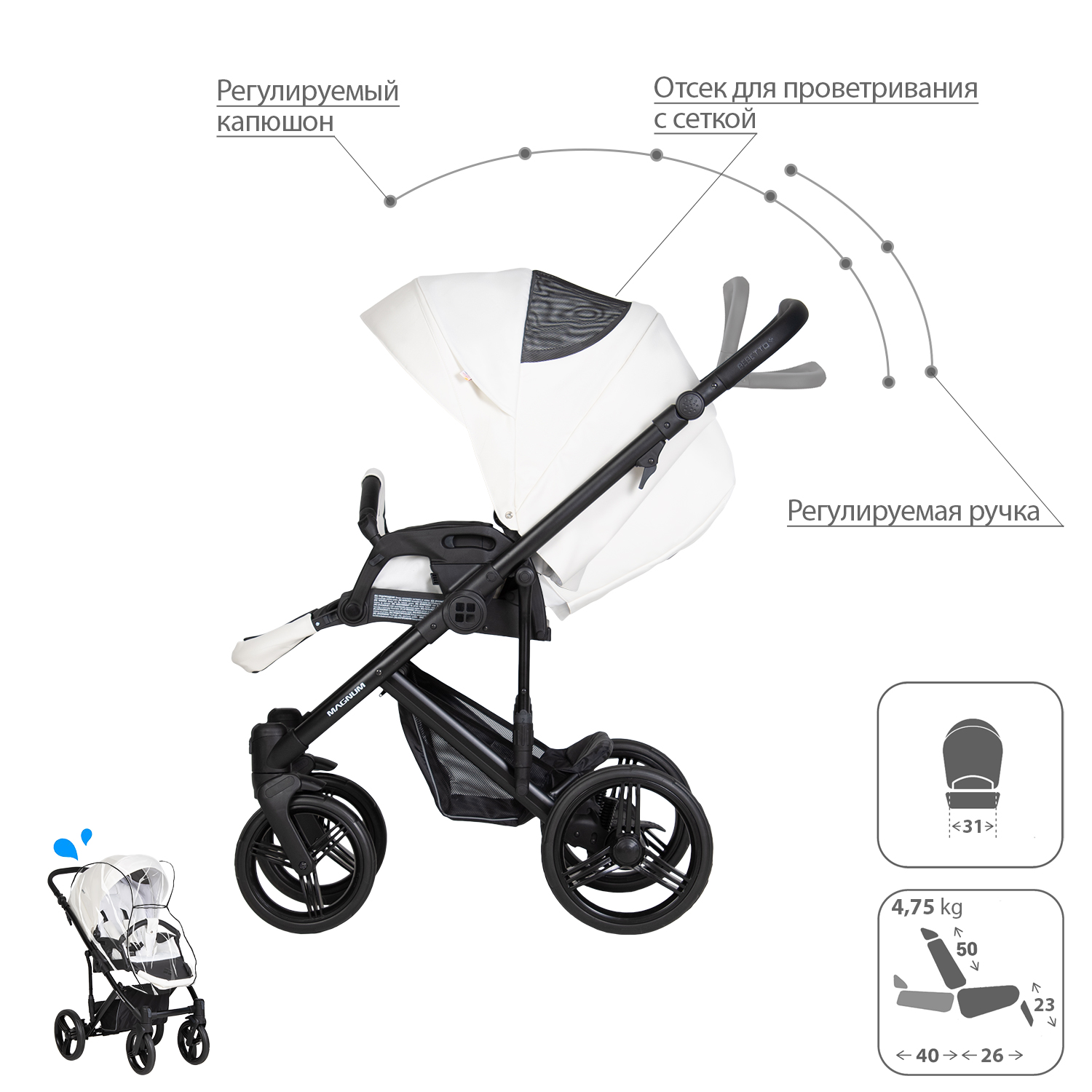 Коляска 2в1 Bebetto Magnum Light Pro - фото 6