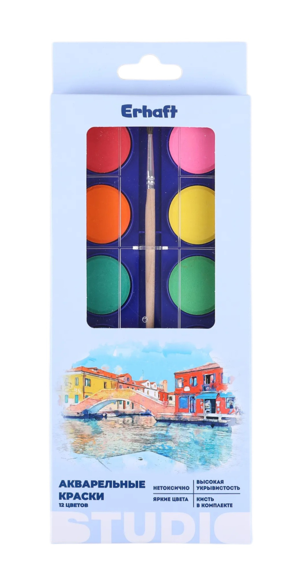 Изображение товара Краски акварель Erhaft 12 цветов с кисточкой для детей и начинающих Изображение товара Краски акварель Erhaft 12 цветов с кисточкой для детей и начинающих