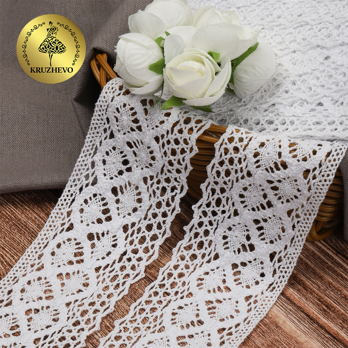 Кружево вязаное хлопковое TBY 50мм цв.белый уп.2,5м - фото 2