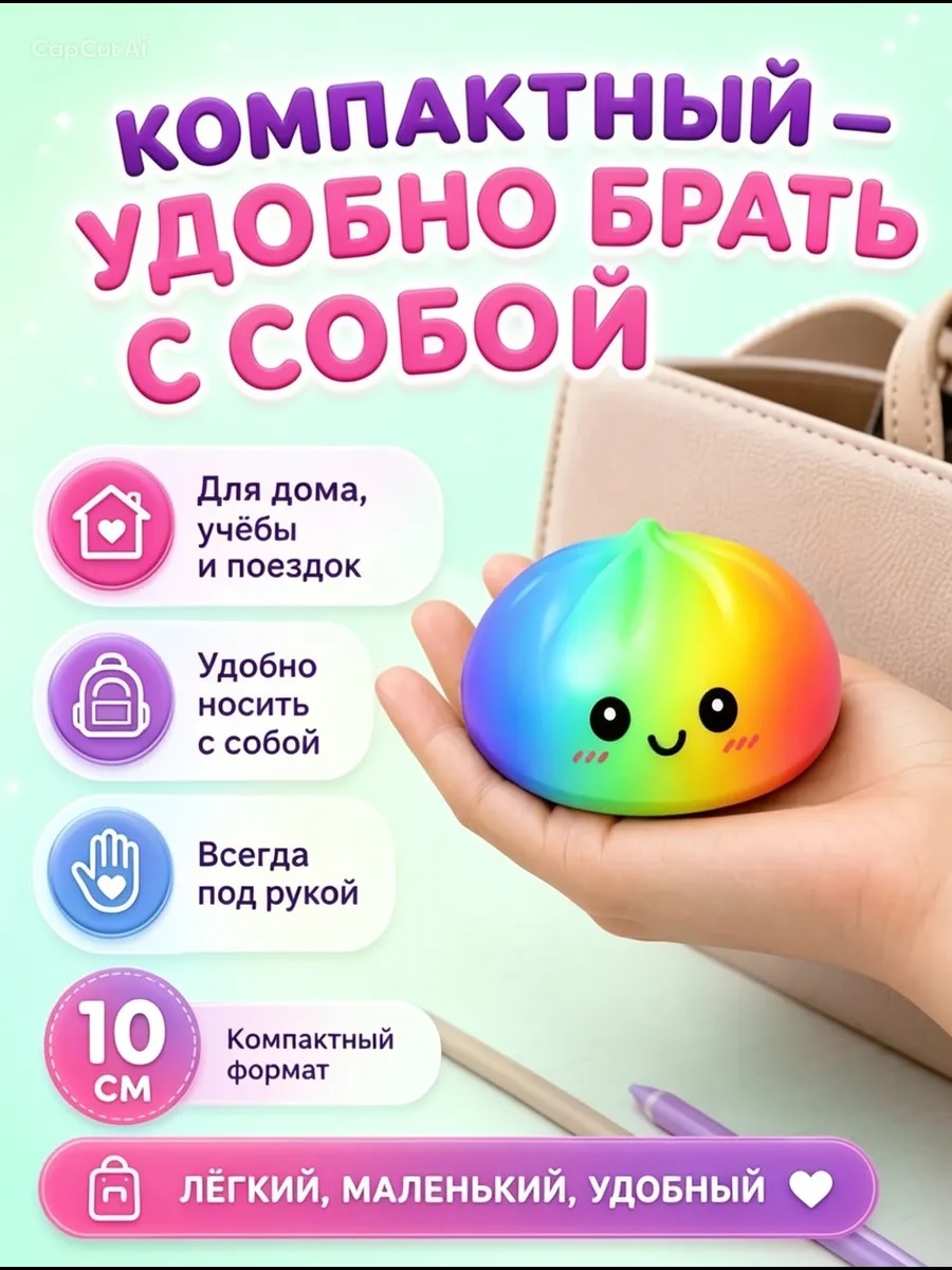 Игрушка-антистресс ТОТОША сквиш Хинкали Пельмень радужный - фото 3