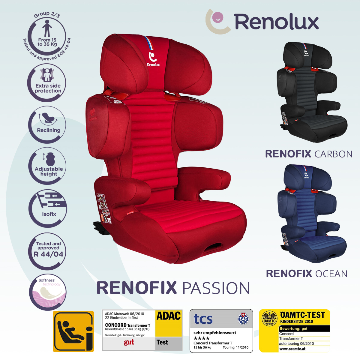Автокресло Renolux Renofix passion Isofix 2/3 (15-36 кг) красный - фото 12