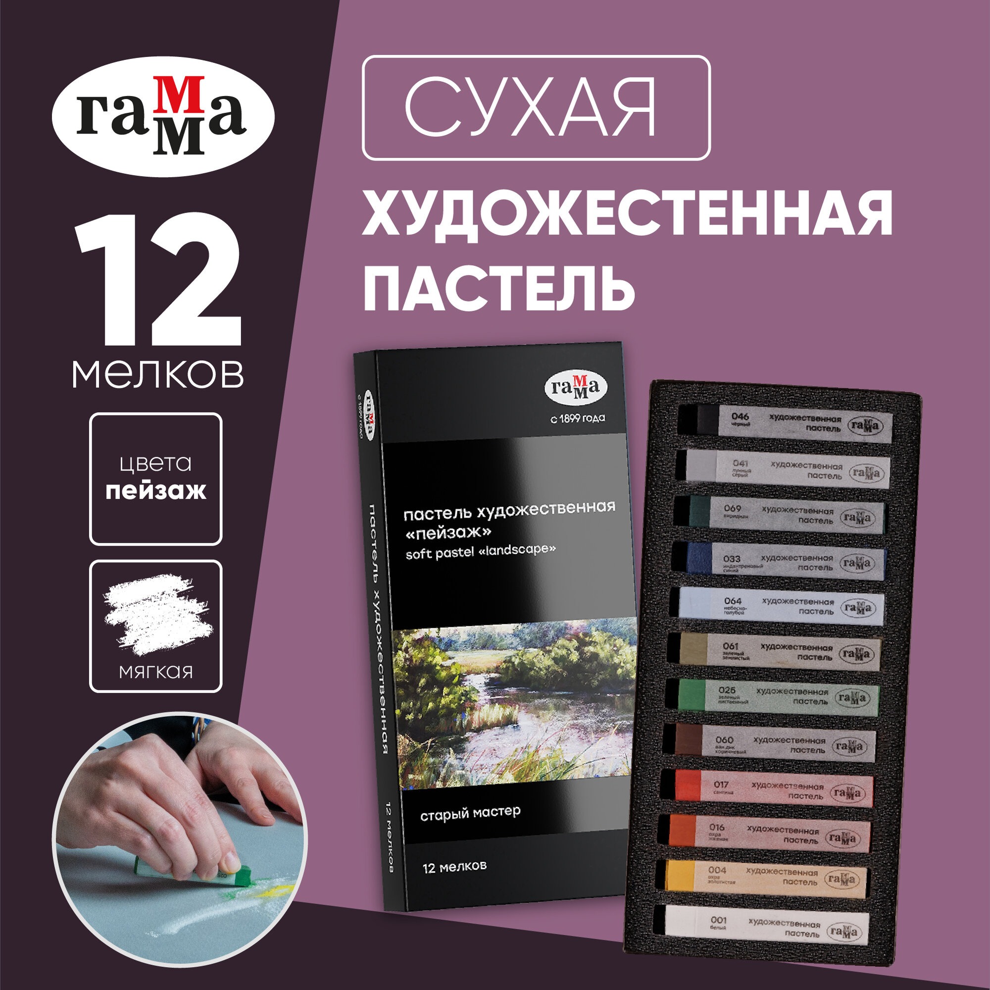Пастель художественная сухая Gamma_ 12 шт. - фото 1