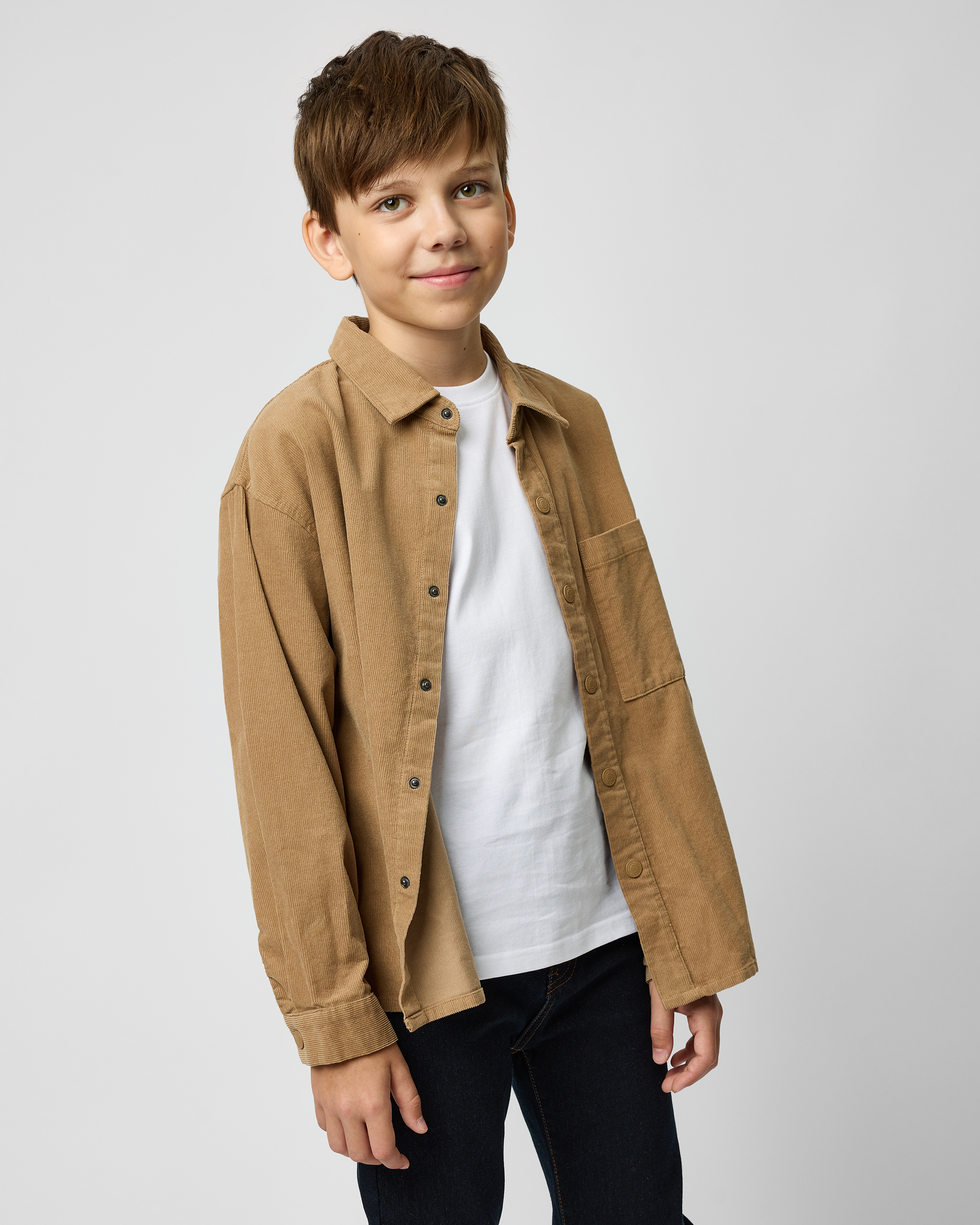 Изображение товара Вельветовая рубашка для мальчика Futurino размер 140 бежевый хлопок