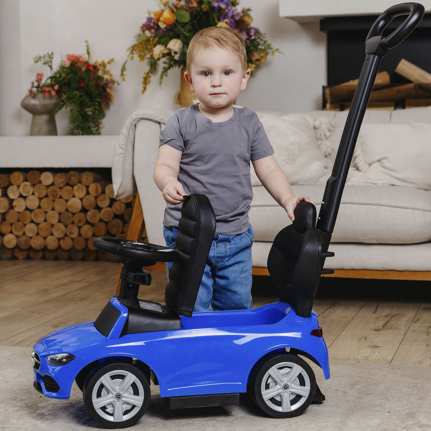 Каталка BabyCare Mercedes-Benz amg C63 Coupe кожаное сиденье синий - фото 12