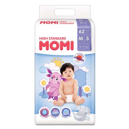 Подгузники Momi M (6-11 кг) 62 шт.