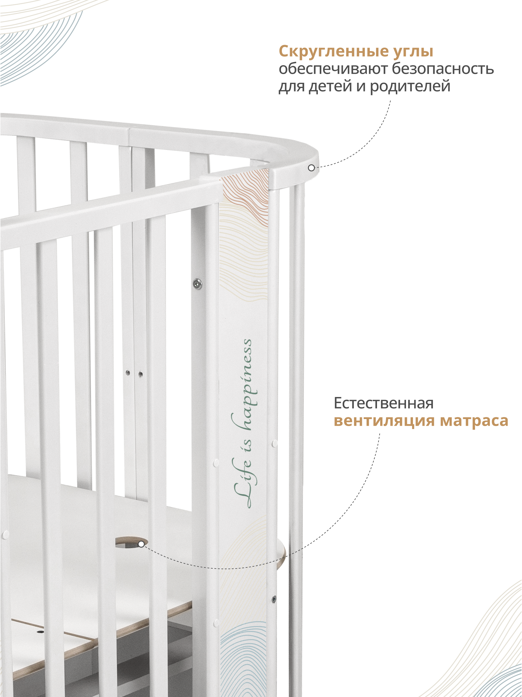 Детская кроватка Ingo Green Line IN-03 5 в 1 волна, поперечный маятник - фото 5