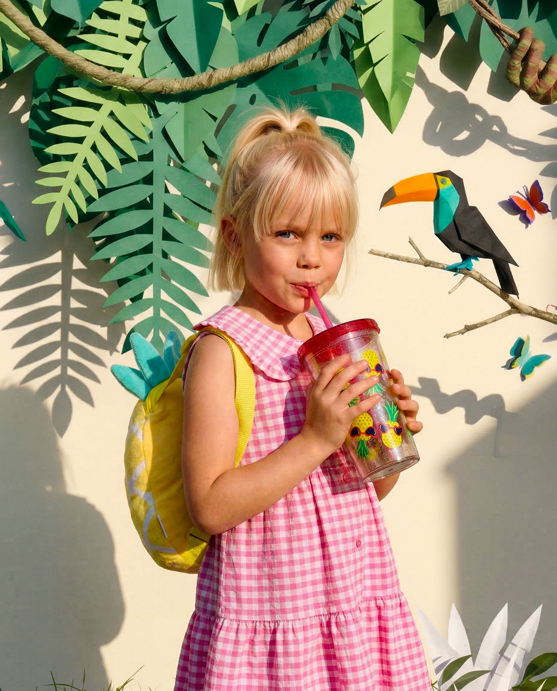 Изображение товара Стакан FUTURINO Home Ананасы 450 мл с крышкой и трубочкой