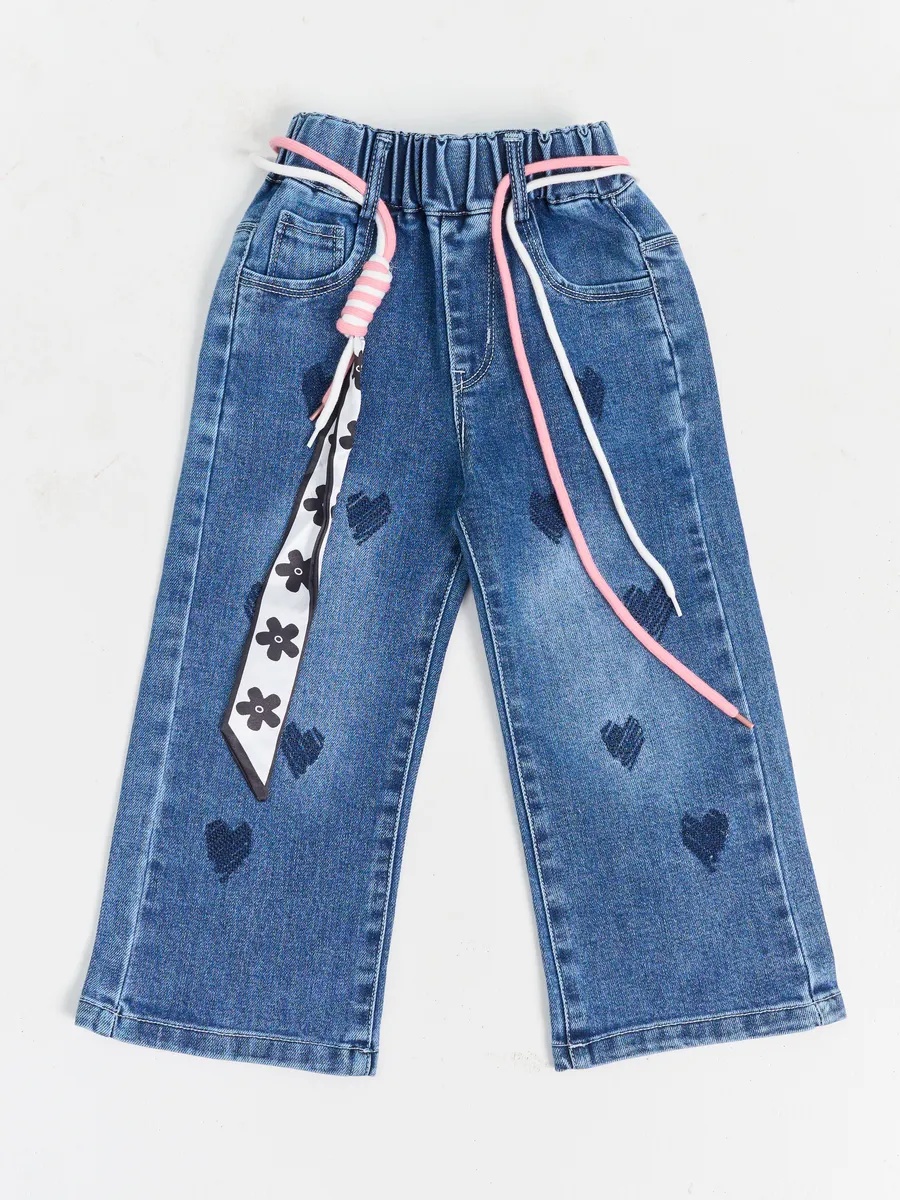 Джинсы iUkoworld Джинсы для девочки широкие палаццо на резинке - фото 1