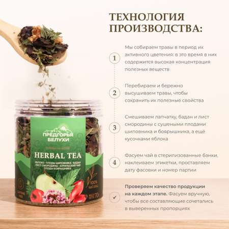 Напиток чайный Предгорья Белухи Травяной чай с яблоком плодами шиповника баданом листом смородины 70 гр