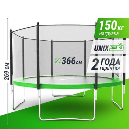Батут каркасный Simple 12 ft UNIX line Green с внешней защитной сеткой общий диаметр 366 см до 150 кг