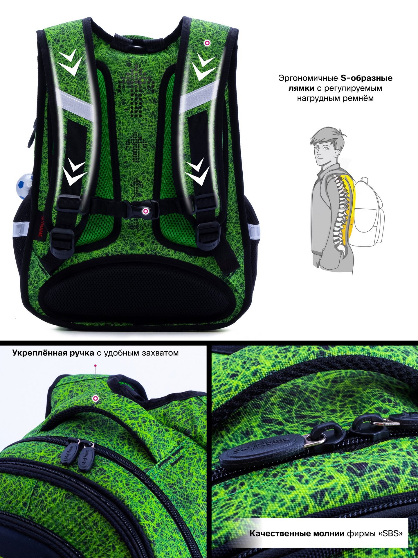 Рюкзак SkyName 1-4 класс, набор 5 в 1 - фото 10