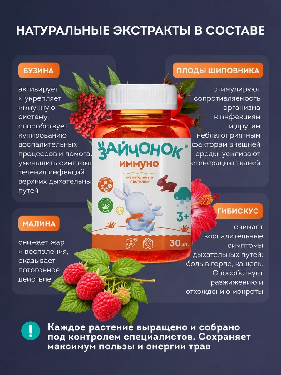 Жевательный мармелад Здравландия Зайчонок пастилки Иммуно №30 - фото 2