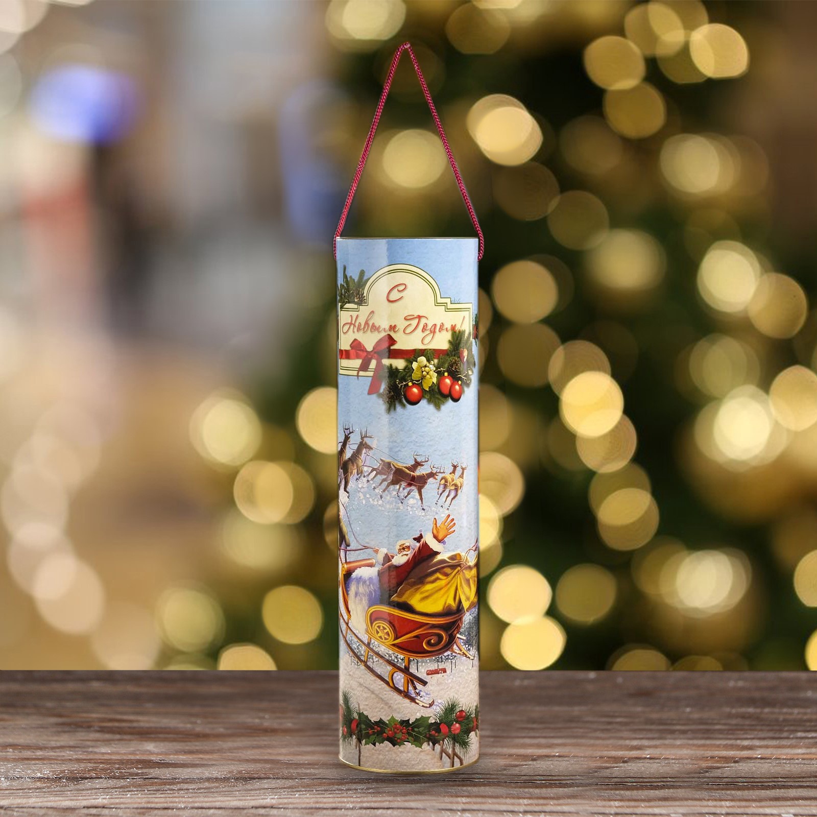 Подарочная коробка, тубус Sima-Land тубус под бутылку «Санта», 92 х 350 мм - фото 2