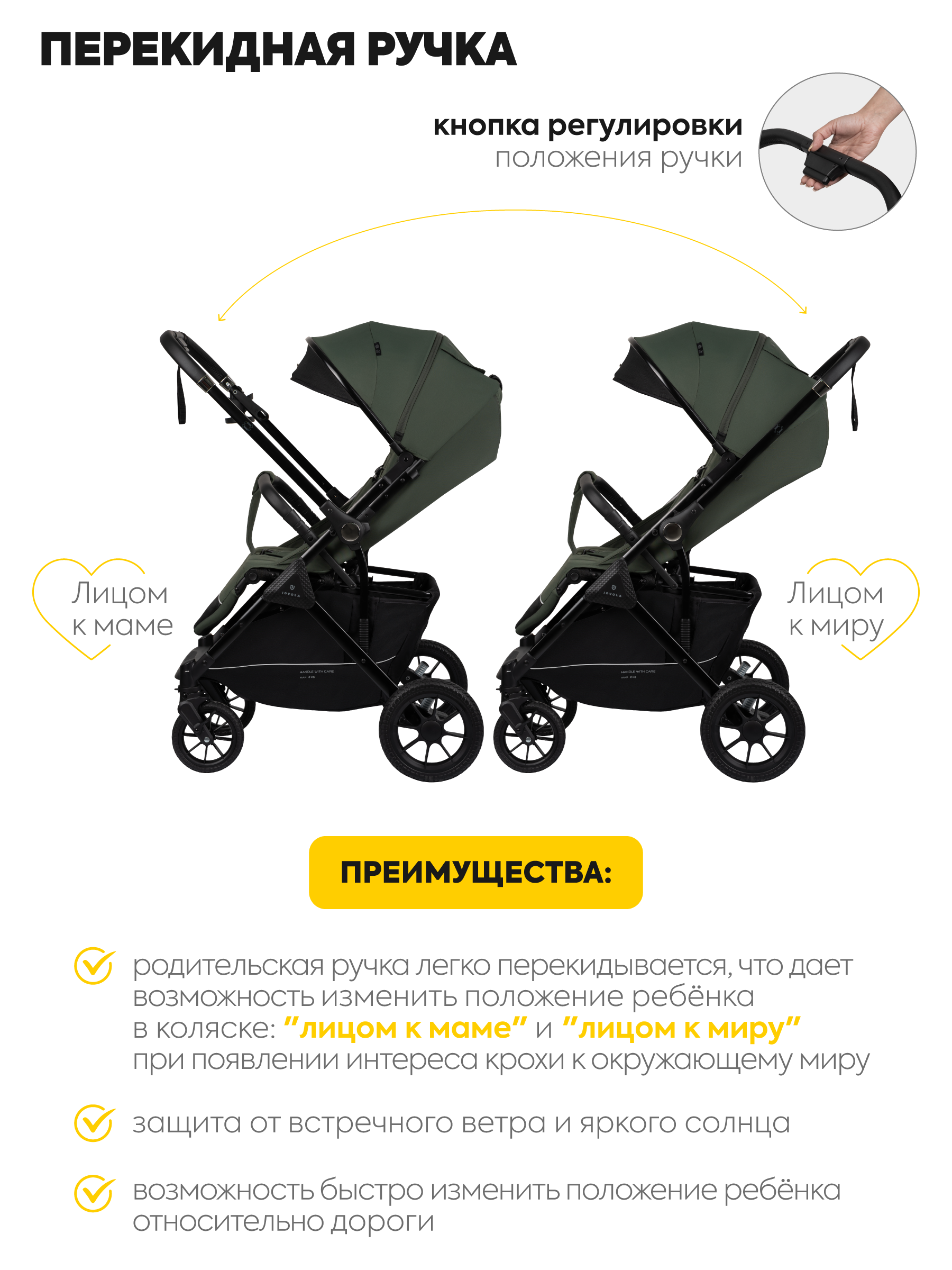 Коляска прогулочная JOVOLA Magma с перекидной ручкой зеленый - фото 7