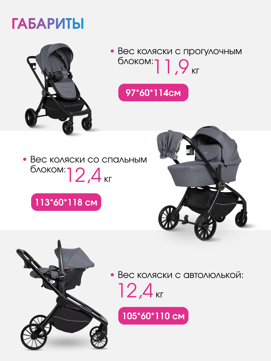 Коляска 3в1 Farfello Baby shell серый - фото 6