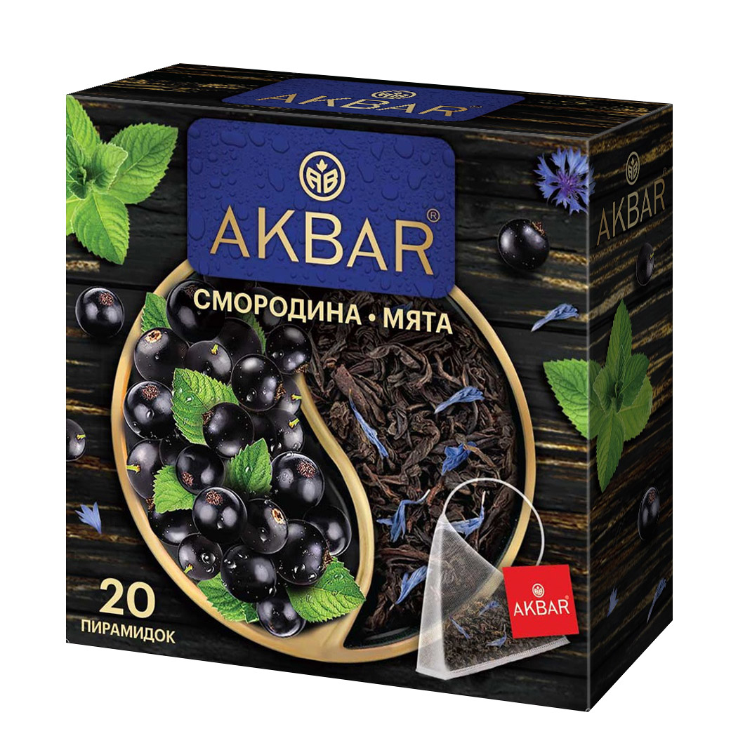 Чай Akbar Черный листовой Смородина и Мята 20 пирамидок - фото 1