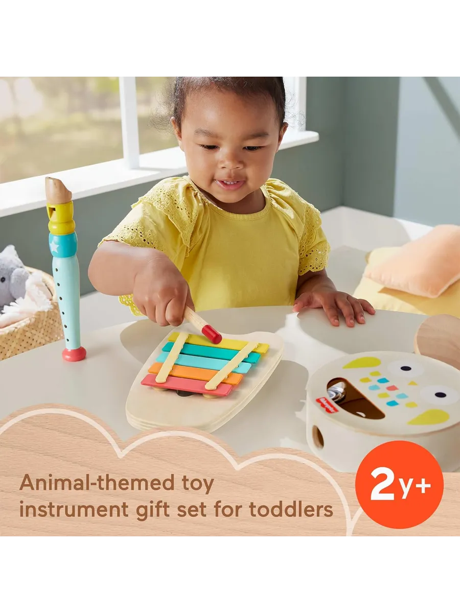 Игрушка музыкальная Fisher Price Деревянные музыкальные инструм маракас, ксилофон, кастаньеты, бубен, флейта - фото 4