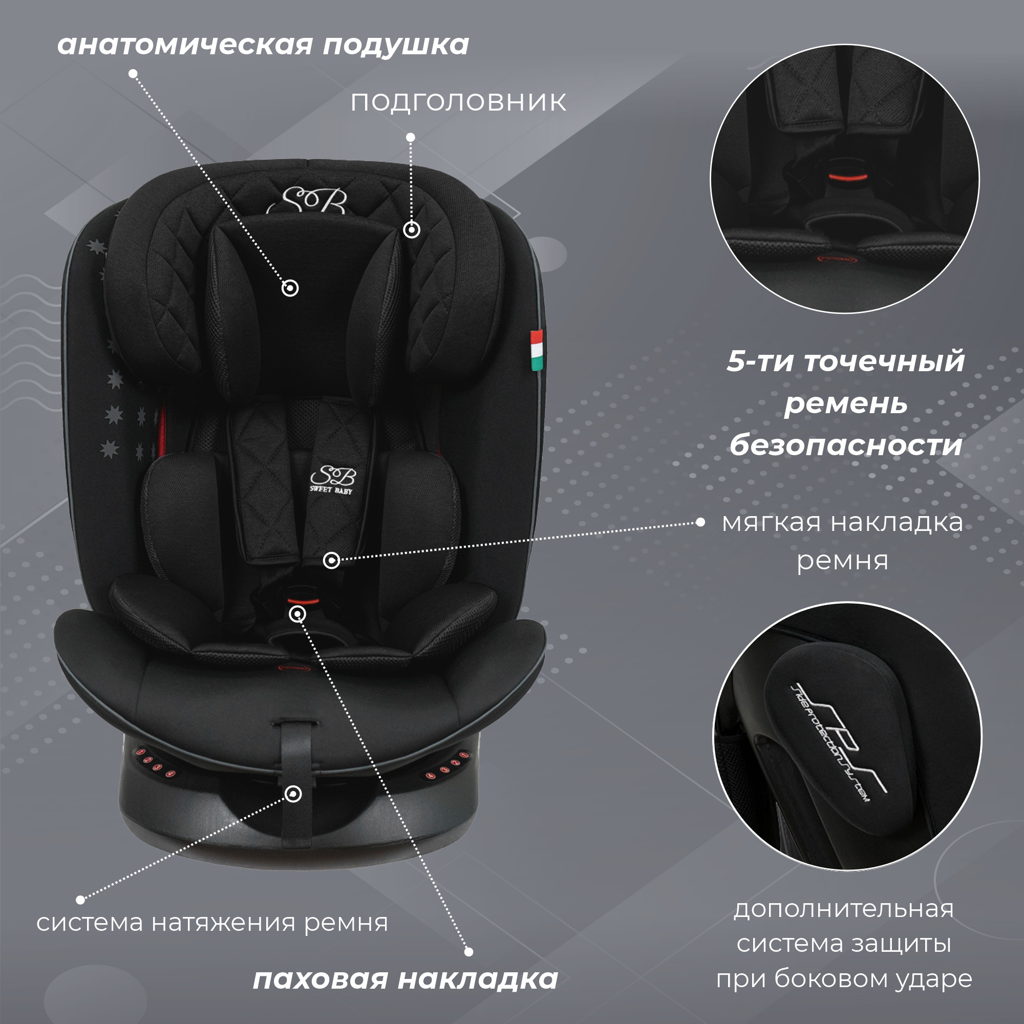Автокресло Sweet Baby Crosstour Isofix 0+/1/2/3 (0-36 кг) черный - фото 4