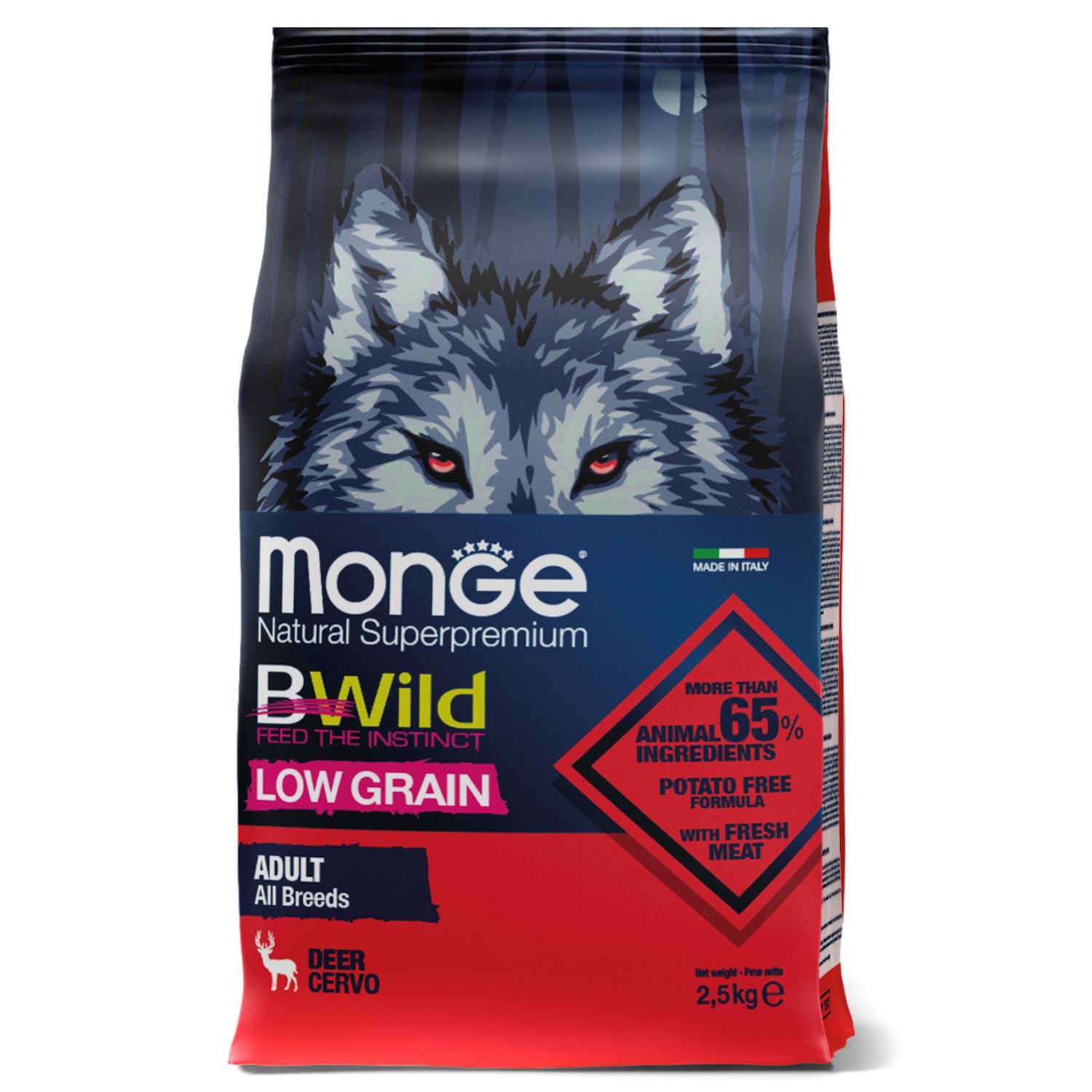 Корм для собак MONGE Dog BWild Low Grain всех пород низкозерновой из мяса оленя 2.5кг - фото 1