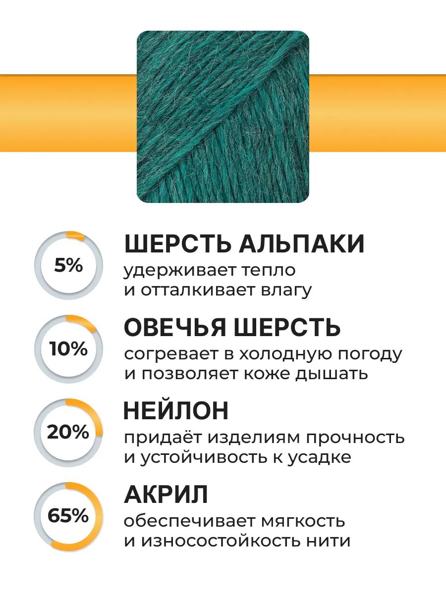 Пряжа ВЯЗЬ Альпа мягкая теплая с редким длинным ворсом 100 гр 320 м 3 мотка 03 зеленый - фото 2