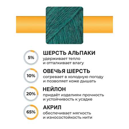 Пряжа ВЯЗЬ Альпа мягкая теплая с редким длинным ворсом 100 гр 320 м 3 мотка 03 зеленый