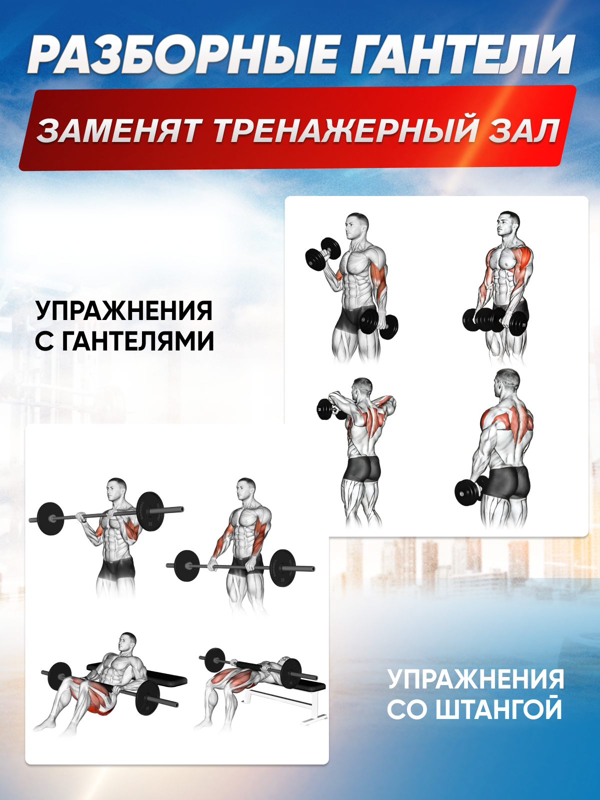 Набор блинов с грифом БлинДаГриф гантель 17кг 2 шт - фото 5