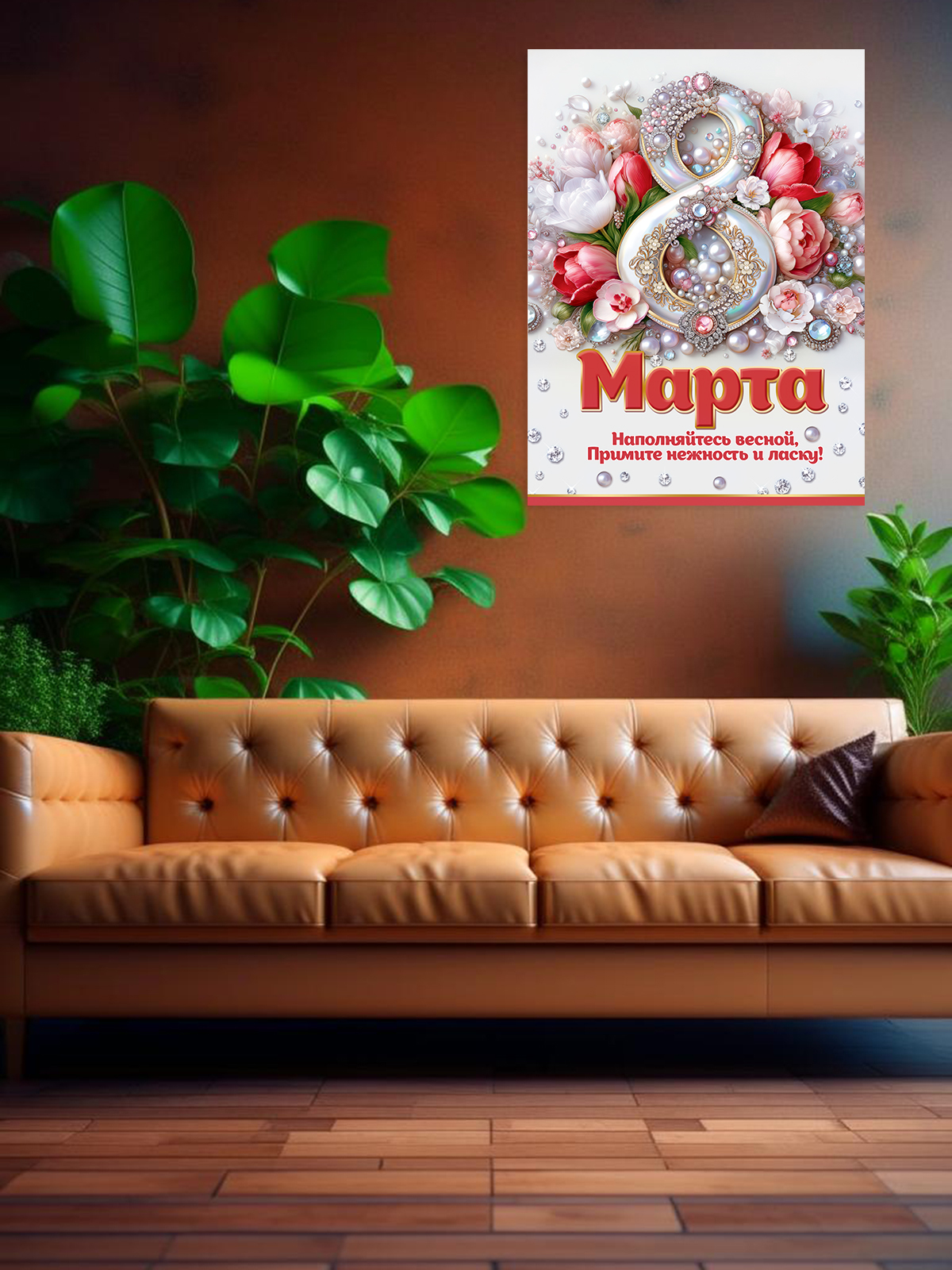 Плакат HAPPY 8 марта украшение для интерьера в школу - фото 5