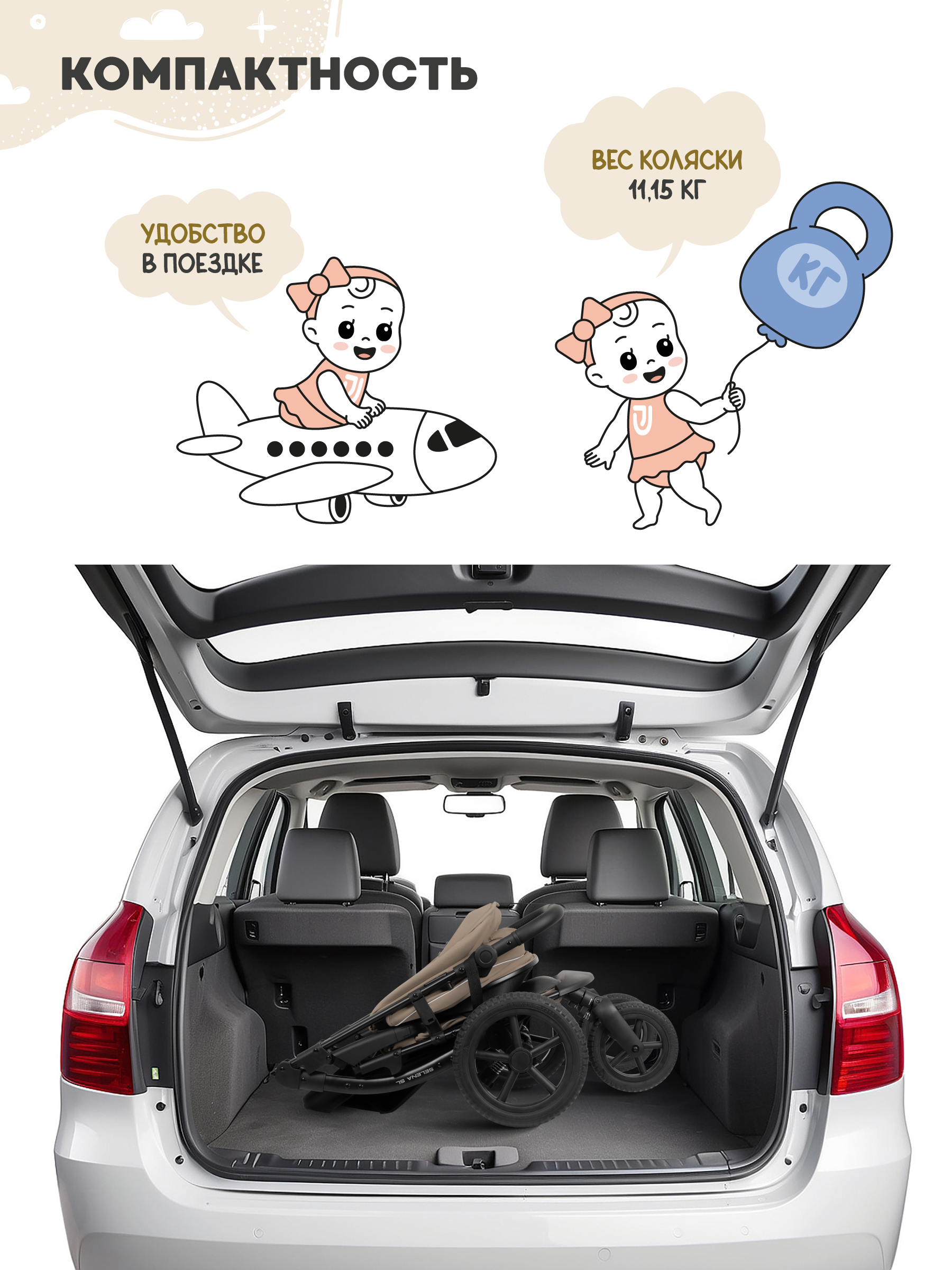 Коляска прогулочная JOVOLA Selena SL, бежевый - фото 2